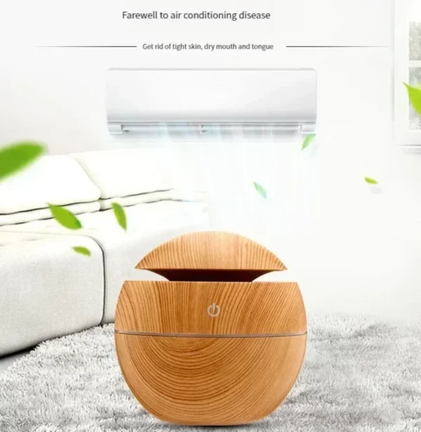 Spray Ultrassônico de Névoa Fria USB para Óleos Essenciais - Mini Umidificador de Ar com estilo de Madeira e Difusor de Aroma Elétrico para Casa - Image 8