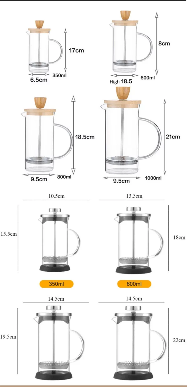 Cafeteira Percoladora em Vidro Borossilicato - Cafeteira Prensa Francesa de 350-600ml - Aço Inoxidável e Vidro Resistente ao Calor - Image 28