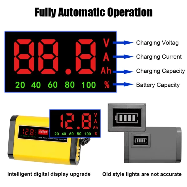 Carregador de Bateria de Carro Automático Completo com Display Digital LCD, Carregamento Rápido de 2A, 3 Estágios, Carregadores para Baterias de Chumbo Ácido, AGM e GEL - Image 10
