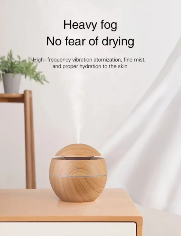 Spray Ultrassônico de Névoa Fria USB para Óleos Essenciais - Mini Umidificador de Ar com estilo de Madeira e Difusor de Aroma Elétrico para Casa - Image 13
