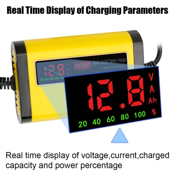 Carregador de Bateria de Carro Automático Completo com Display Digital LCD, Carregamento Rápido de 2A, 3 Estágios, Carregadores para Baterias de Chumbo Ácido, AGM e GEL - Image 4