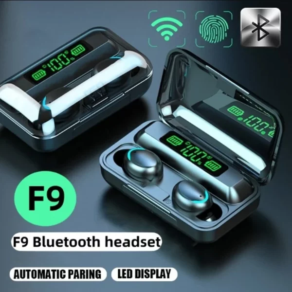 Fones de Ouvido TWS F9-5 Bluetooth, Fones Sem Fio Estéreo, Earbuds para Esportes, Headset com Ajudas Auditivas e Microfone para Uso em Mãos Livres.